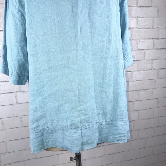 FLAX Blue Linen Round Neck Top Large S1705 - Picture 7 of 7
